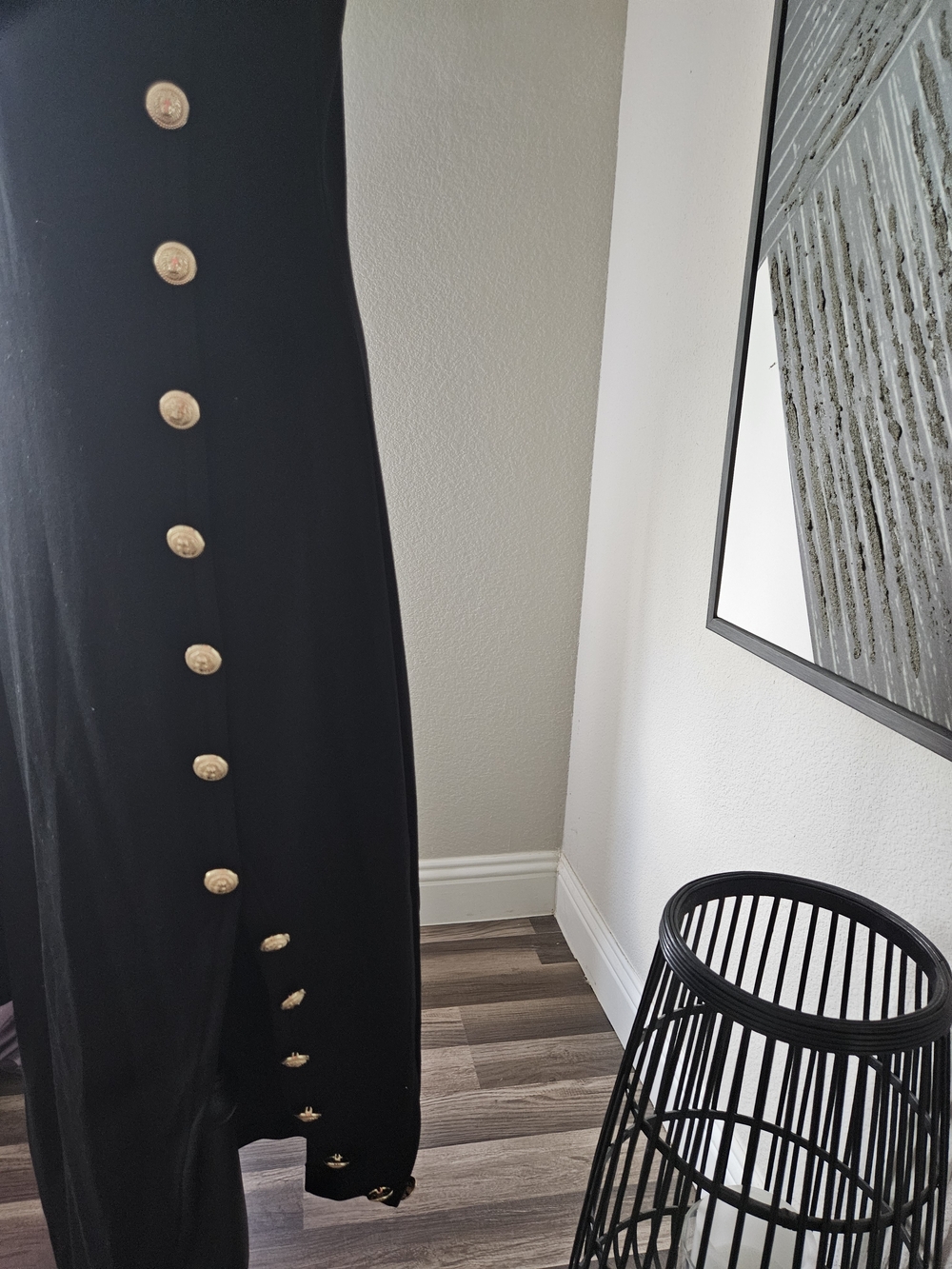 Asymmetrical Black Dress with Side Button Detail - Picture 5 of 8